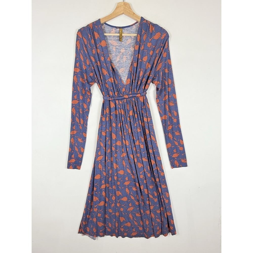 Rachel Pally Dress Women Large Blue Orange Leaf Voho Whimsigoth‎ Raw Hem Earthy